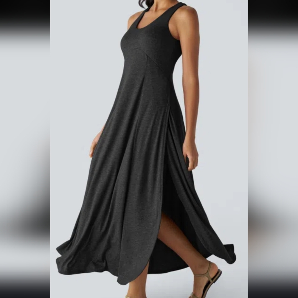 Halara Black U-Neck Backless Split Flowy Maxi Cas… - image 7